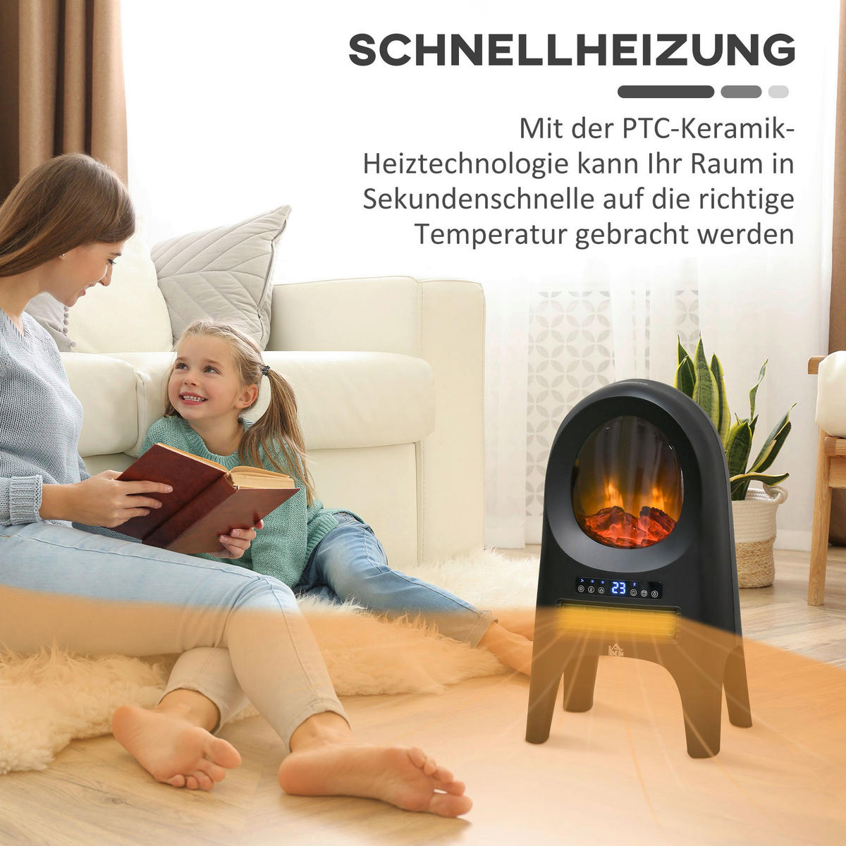 HOMCOM Heizlüfter 820-318V90BK schwarz Kunststoff Edelstahl Polypropylen B/H/L: ca. 25,5x33,7x60,4 cm ca. 2000 W Raumheizung - schwarz (60,40/25,50/33,70cm) - HOMCOM