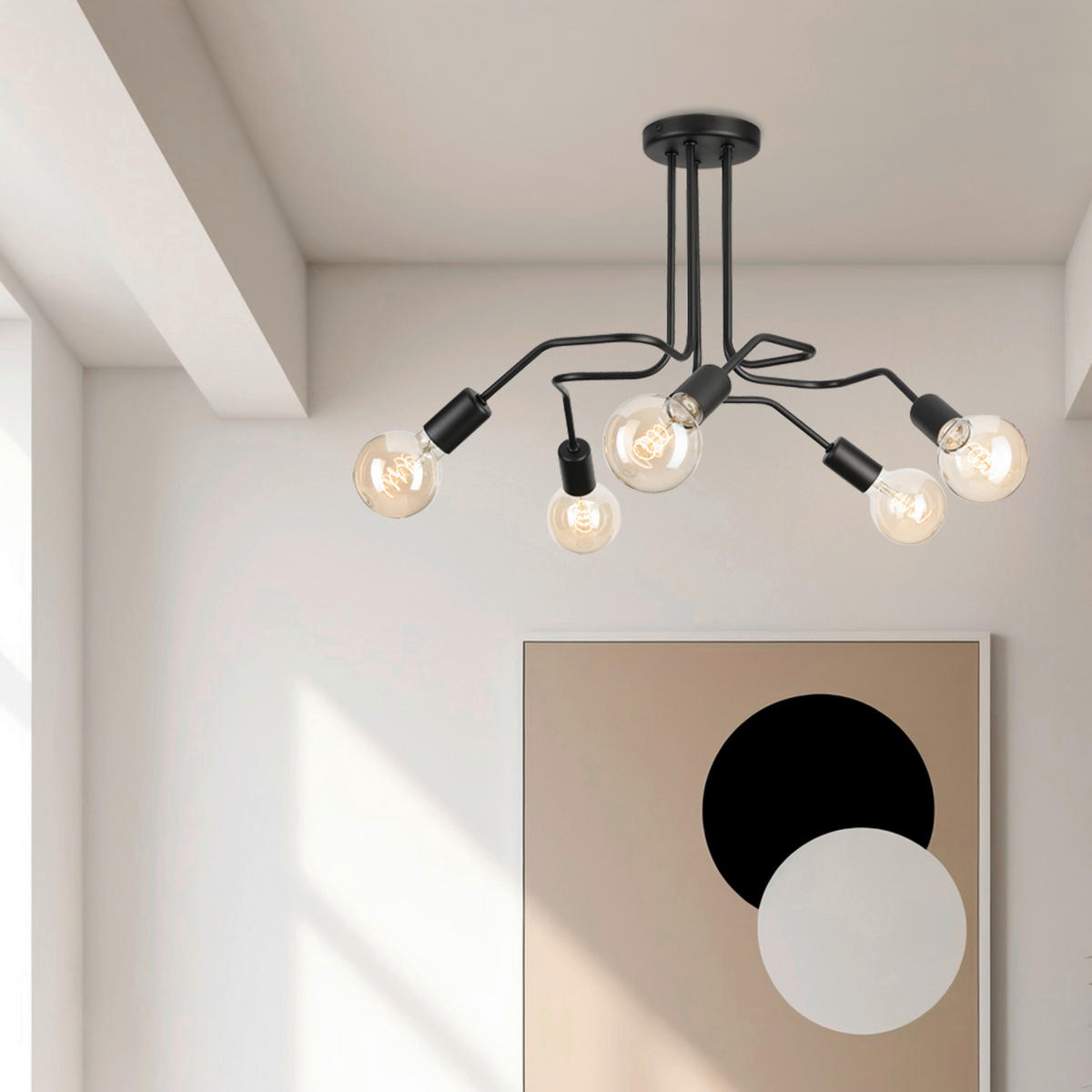 Lamkur Deckenleuchte DOMINO 51222 schwarz Stahl H/L: ca. 40x59 cm E27 5 Brennstellen Domino - schwarz (59,00cm) - Lamkur