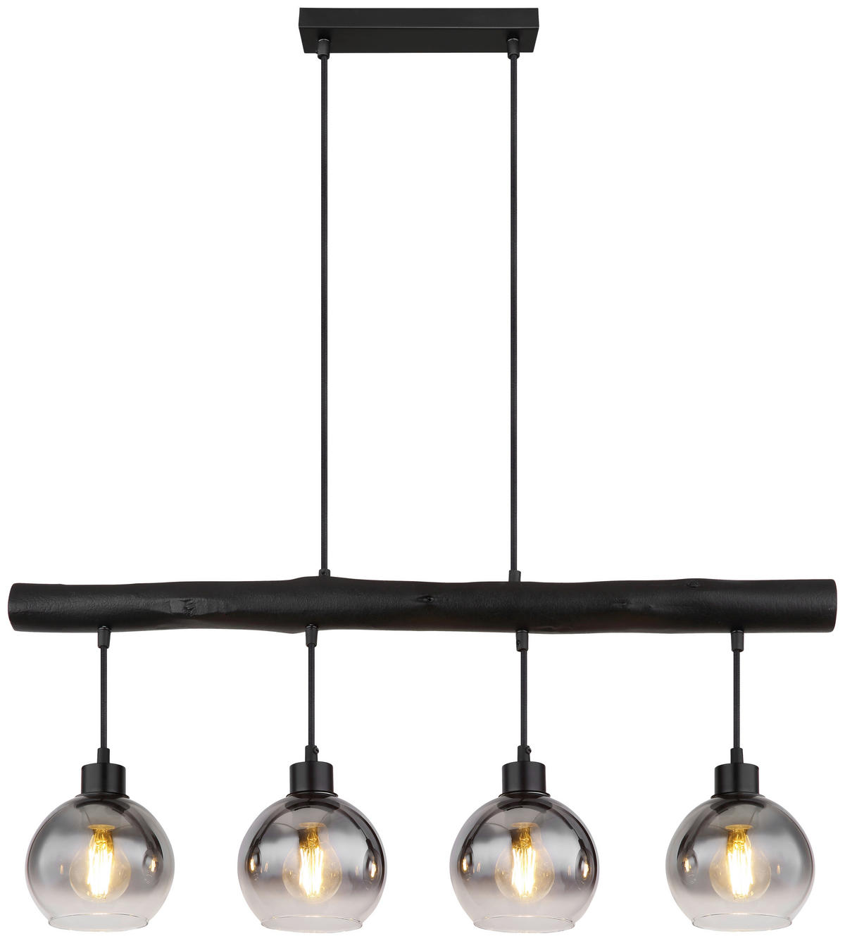 GLOBO Pendelleuchte 15656-4HB schwarz klar Rauch Metall Glas Holz B/H/L: ca. 15x120x85 cm E27 1 Brennstellen MOITAS - klar/schwarz (85,00/15,00/120,00cm) - GLOBO