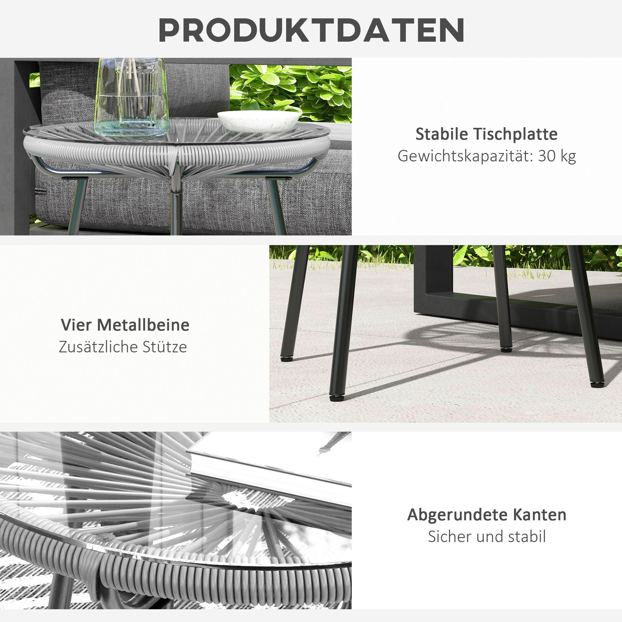 Outsunny Beistelltisch grau Polyrattan B...