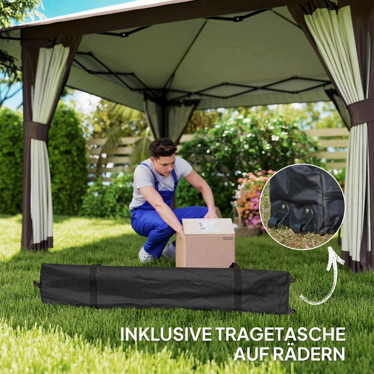 Outsunny Faltpavillon beige Polyester B/H/L: ca. 400x281x400 cm Faltpavillon - beige (400,00/400,00/281,00cm) - Outsunny