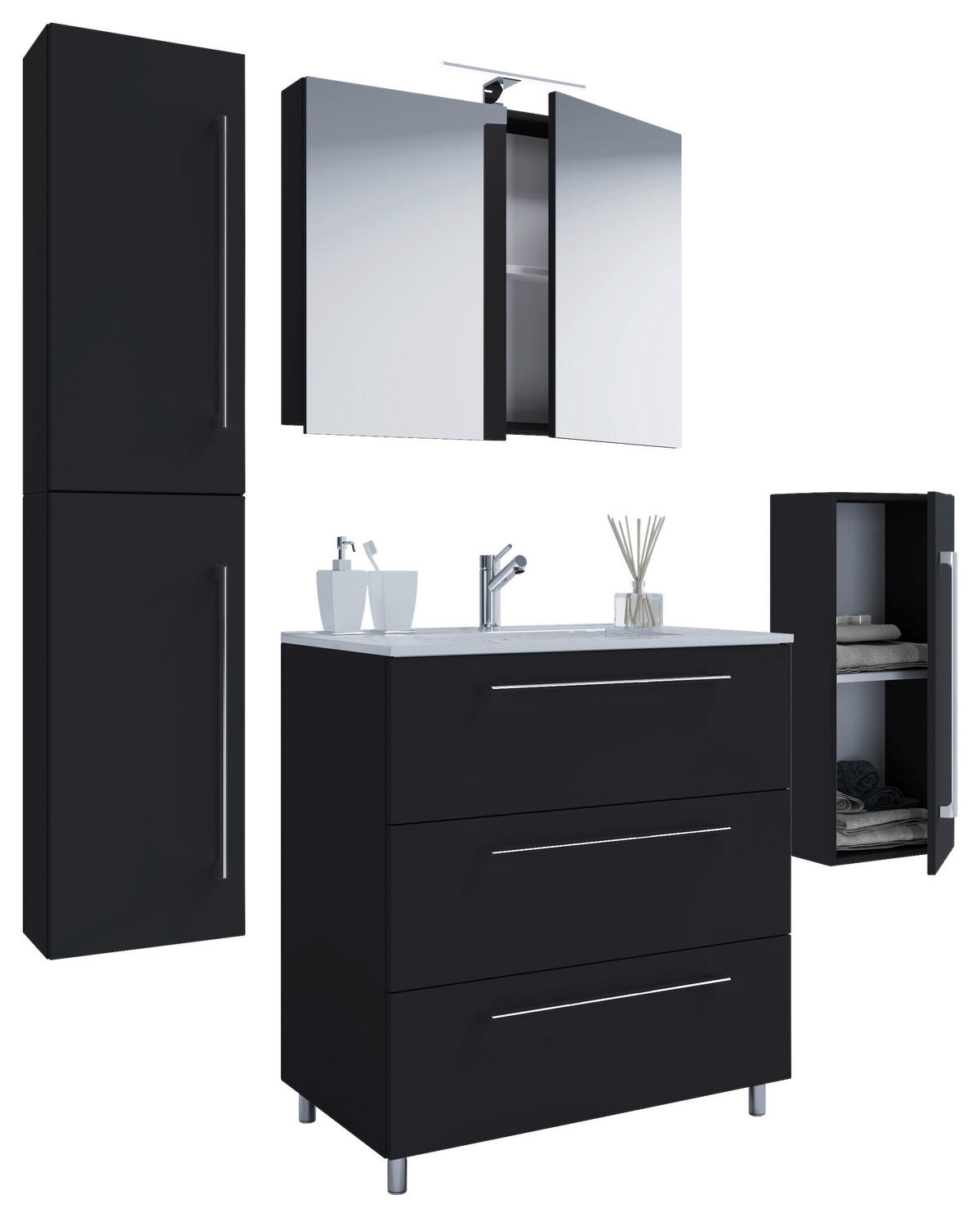 Waschplatz 5tlg-Schubo schwarz B/H/T: ca. 60x86x46 cm 5tlg-Schubo - schwarz (60,00/86,00/46,00cm) - VCM Möbel