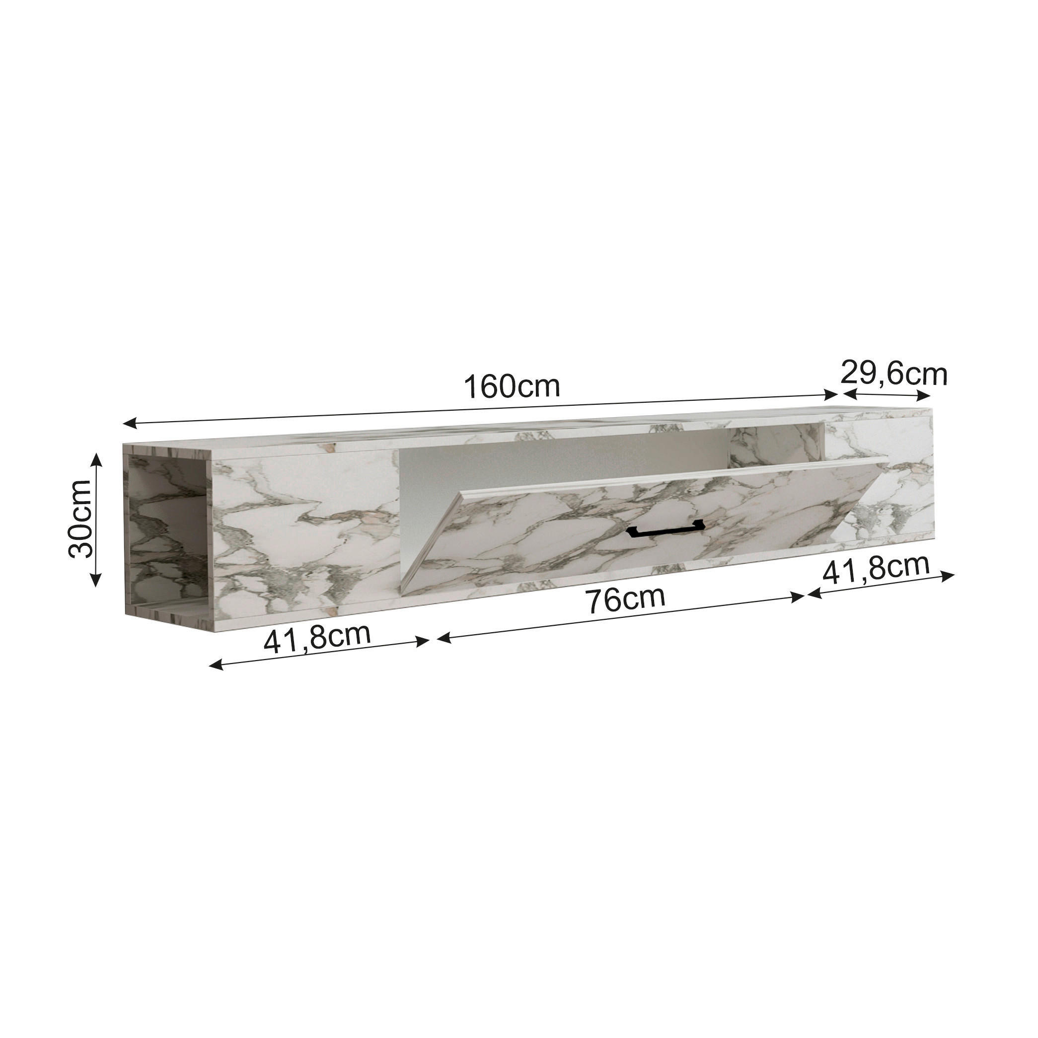 TV-Lowboard Acworth weiß Marmor Optik B/H/T: ca. 160x30x29,6 cm Acworth - weiß (160,00/30,00/29,60cm) - moebel17