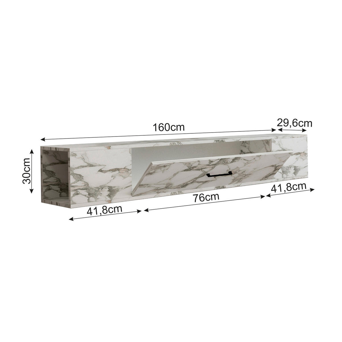 TV-Lowboard Acworth weiß Marmor Optik B/H/T: ca. 160x30x29,6 cm Acworth - weiß (160,00/30,00/29,60cm) - moebel17