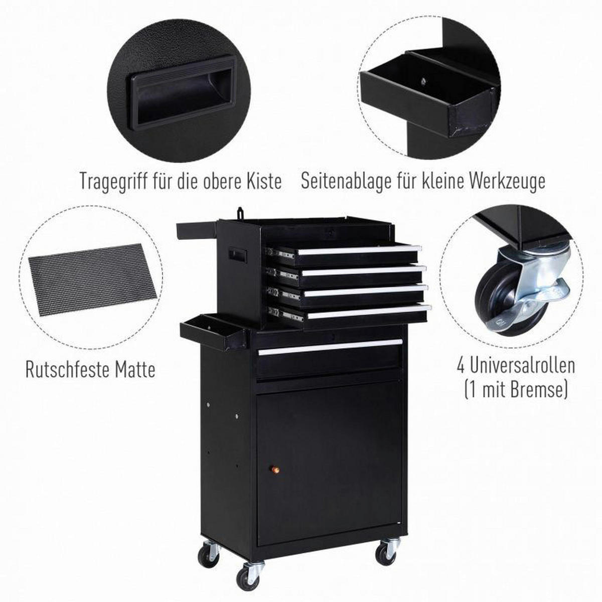 Mobiler Werkstattwagen schwarz B/H/T: ca. 52,5x104,5x28 cm Mobiler Werkstattwagen MHB20-073 - schwarz (52,50/104,50/28,00cm) - DURHAND