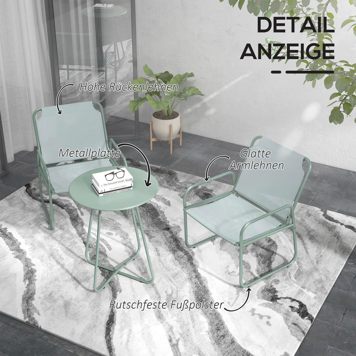 Outsunny Sitzgruppe grün Mesh B/H/L: ca. 57x63x82 cm Gartenmöbel-Set - grün (82,00/57,00/63,00cm) - Outsunny