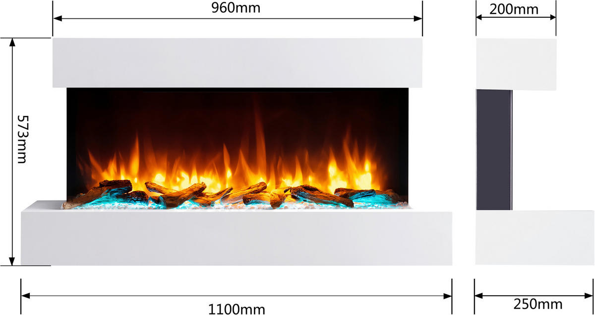 Balderia Wandkamin Ignis grau MDF B/H/T: ca. 110x57,3x25 cm ca. 2000 W Elekt.-Kamin Ignis EF197A-MT197C-CG - grau (110,00/57,30/25,00cm) - Balderia