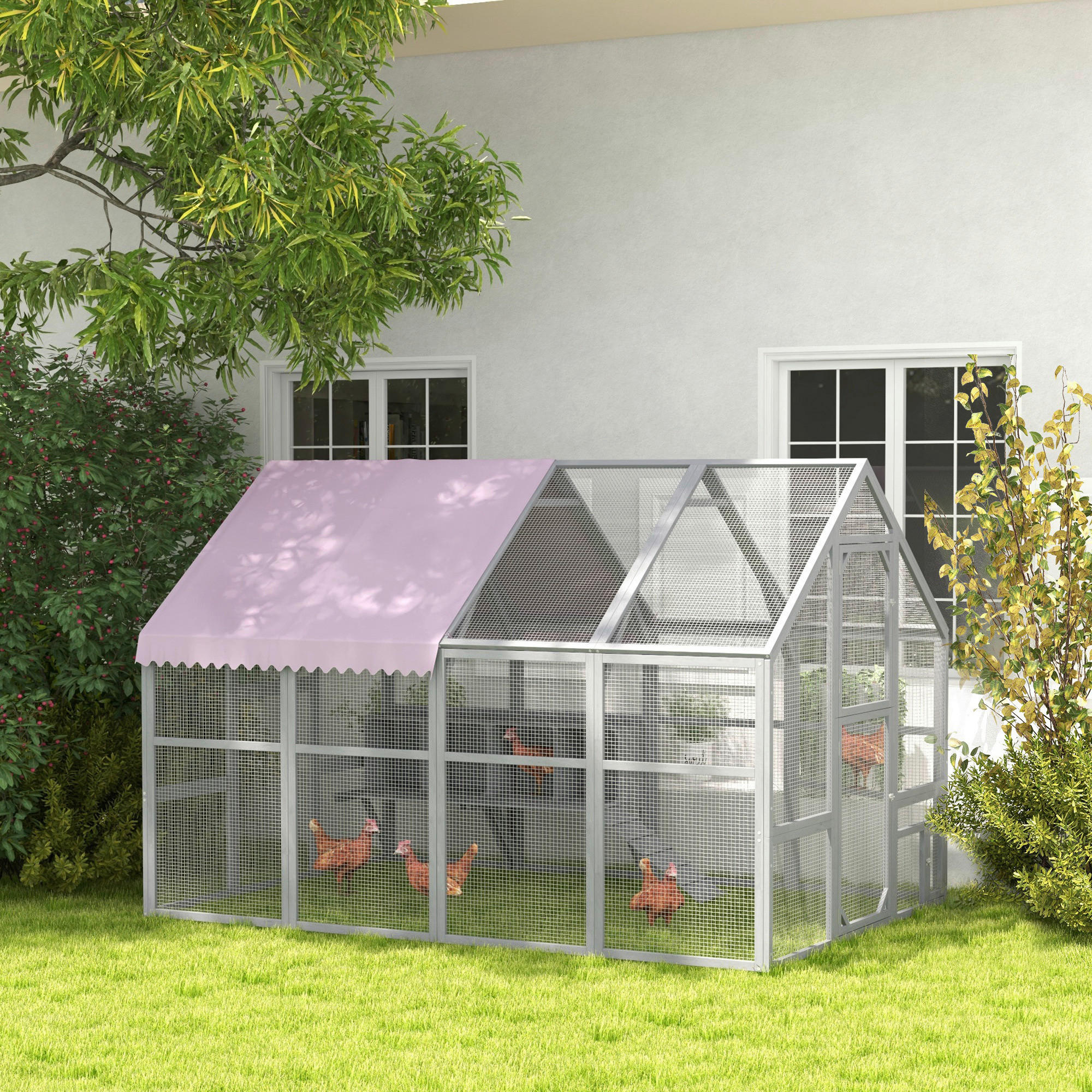 Thumbnail - PawHut Hühnerstall grau Metall B/H/L: ca. 185,5x188x280 cm