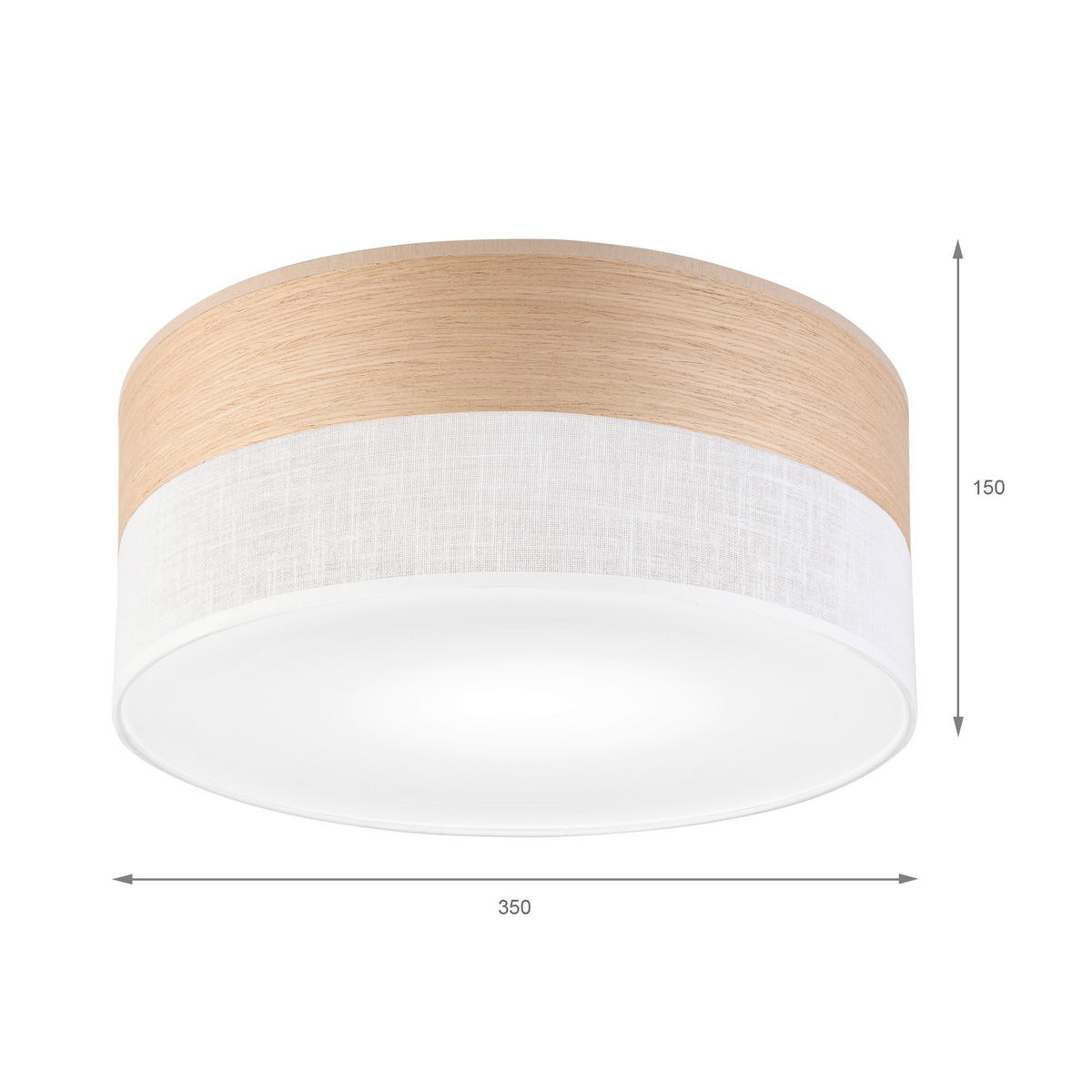 Lamkur Deckenleuchte weiß Eiche PVC Holz B/H/L: ca. 35x15x35 cm E27 1 Brennstellen Dafne - Eiche/weiß (35,00/35,00/15,00cm) - Lamkur