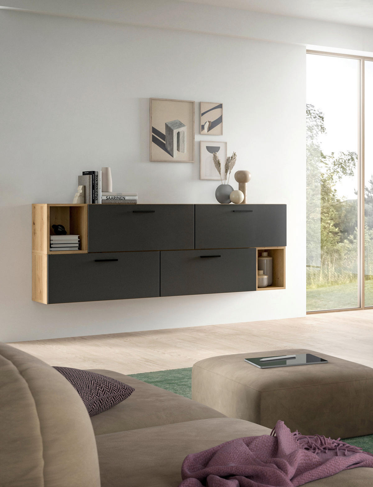 Wohnwand-Set TheOne Eiche Artisan Nachbildung anthrazit B/H/T: ca. 75x32x34 cm TheOne - Eiche/anthrazit (75,00/32,00/34,00cm)