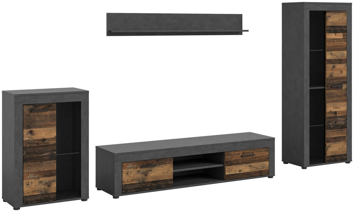 Wohnwand Jam Matera Nachbildung Old Wood Nachbildung B/H/T: ca. 169x310x35 cm Jam - (169,00/310,00/35,00cm) - xonox.home
