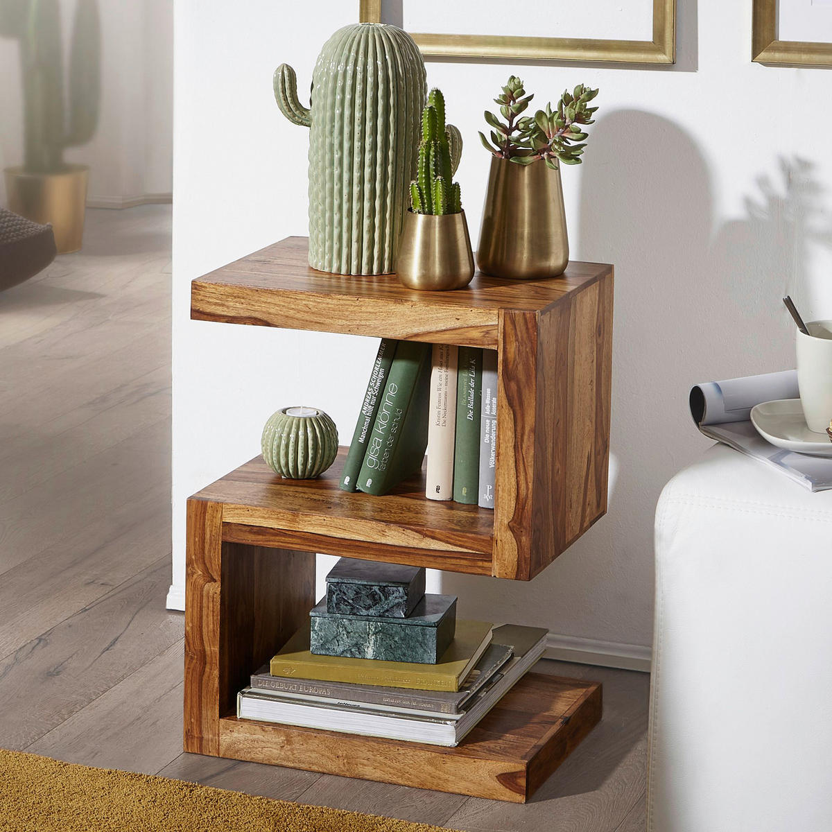 Beistelltisch natur Akazie Beistelltisch Cube S - natur - Wohnling