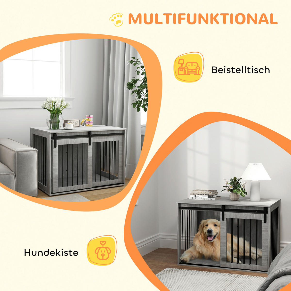 PawHut Hundekäfig grau Spanplatte B/H/L: ca. 58x61x98 cm Hundekäfig - grau (98,00/58,00/61,00cm) - PawHut