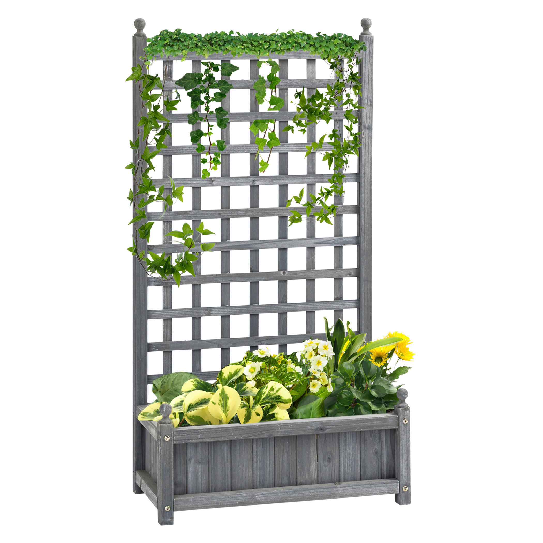 Outsunny Rankkasten im Spalierrahmen-Design hellgrau B/H/L: ca. 28x120x64 cm Rankkasten_im_Spalierrahmen-Design - hellgrau (64,00/28,00/120,00cm) - Outsunny