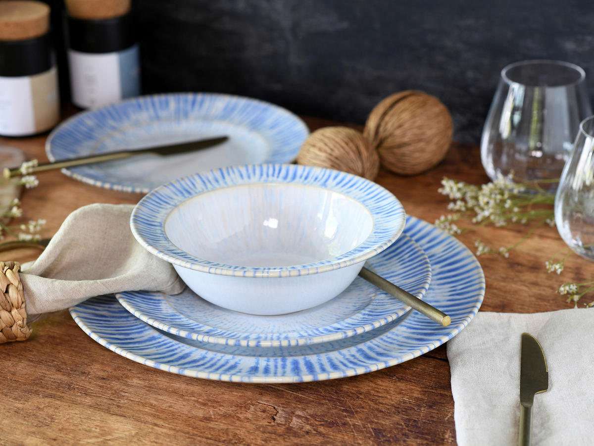 CreaTable Teller-Set Rondo Summertime weiß Steinzeug Rondo Summertime - blau/weiß - CreaTable