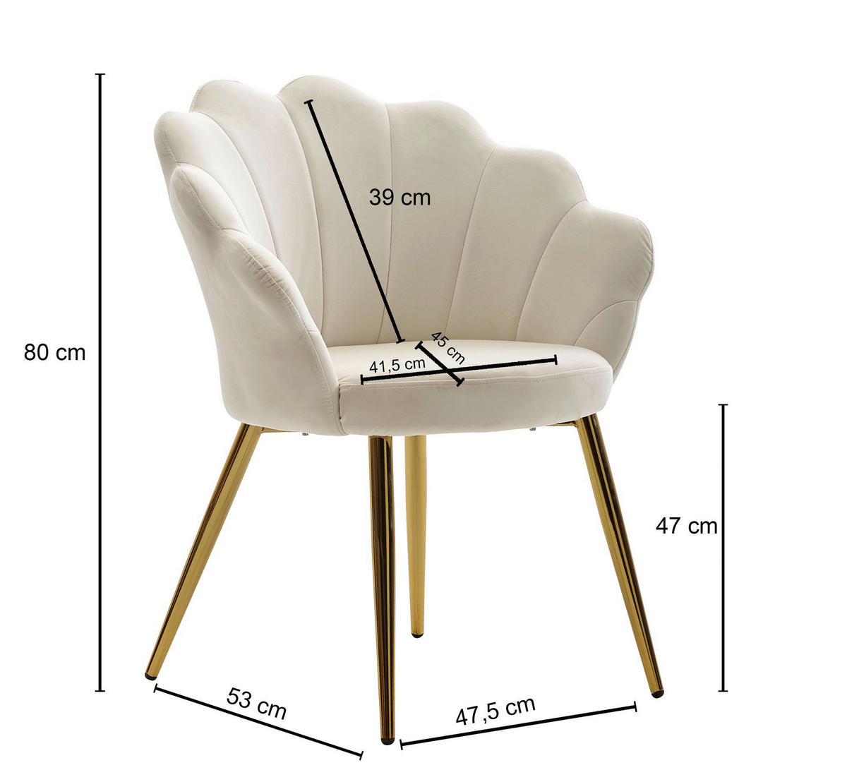 Stuhl weiß gold Stoff Eisen B/H/T: ca. 47,5x80x53 cm Esszimmerstuhl - gold/weiß (47,50/80,00/53,00cm) - Wohnling