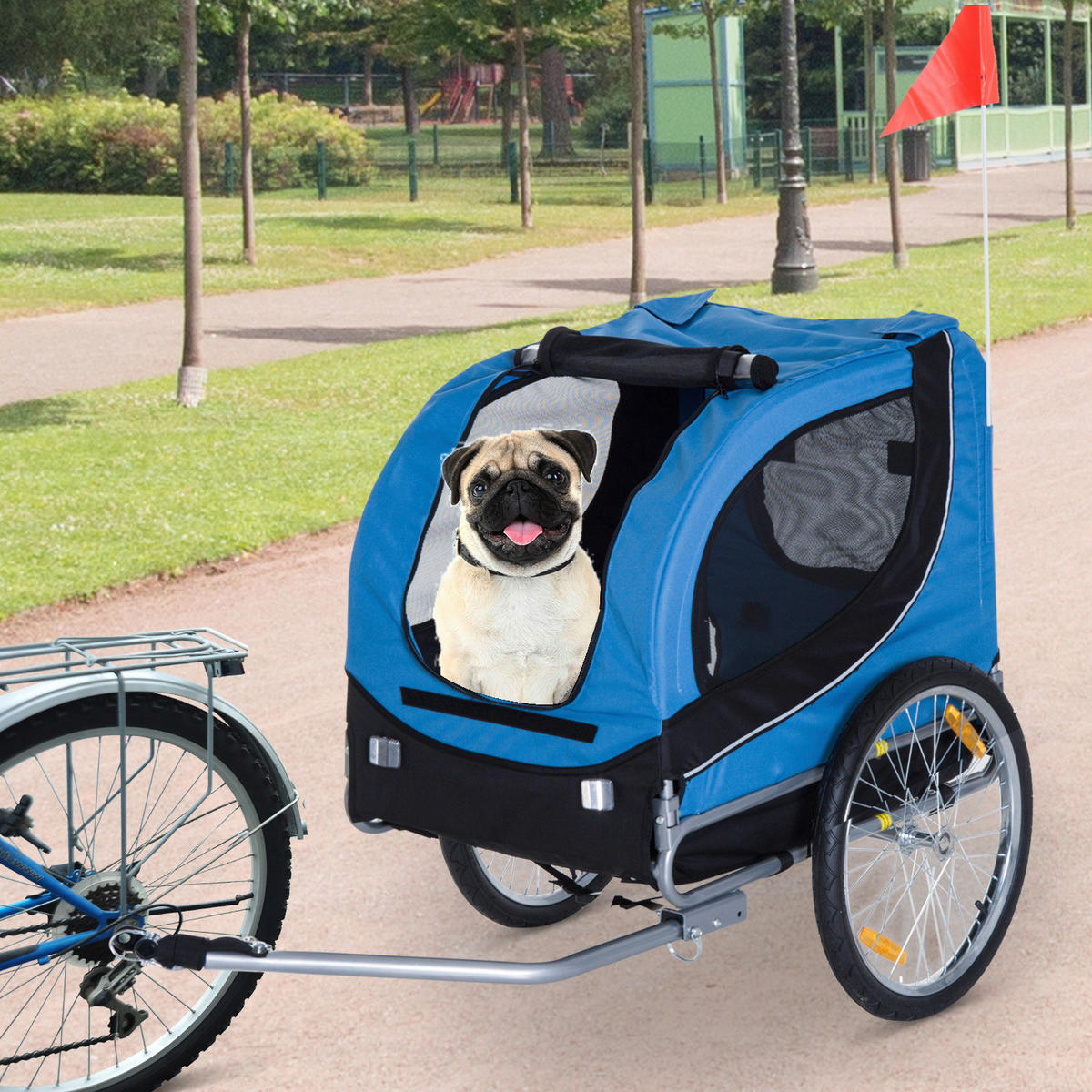 PawHut Fahrradanhänger 20 Zoll schwarz schwarz B/H/L: ca. 90x110x130 cm Radanhänger f. Hunde B4-0008 - blau/schwarz (130,00/90,00/110,00cm) - PawHut