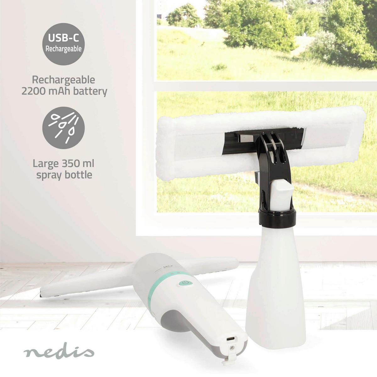 Nedis Akku-Fenstersauger grün weiß Kunststoff B/H/L: ca. 8,7x30,9x22,5 cm Akku-Fenstersauger_Nedis - weiß/grün (22,50/8,70/30,90cm) - Nedis