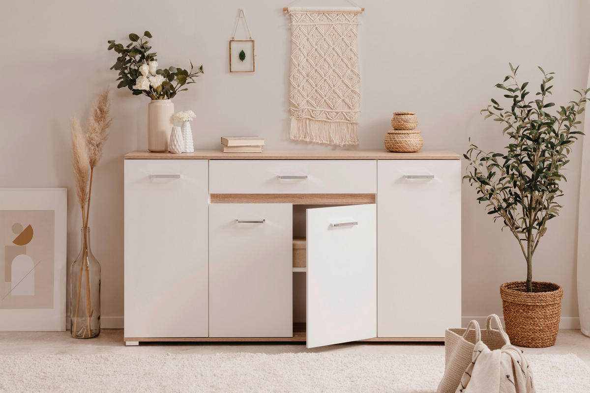 Sideboard Volos Eiche Sonoma Nachbildung weiß B/H/T: ca. 160x90x38 cm Volos - Eiche/weiß (160,00/90,00/38,00cm)