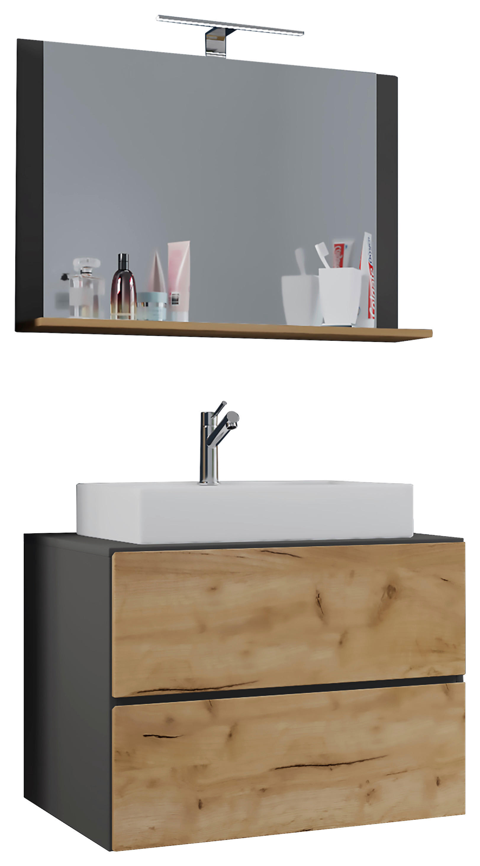 Waschplatz 3tlg-Lendas anthrazit Eiche Honig Nachbildung weiß B/H/T: ca. 81x134x51,4 cm 3tlg-Lendas - Eiche/weiß (81,00/134,00/51,40cm) - VCM Möbel