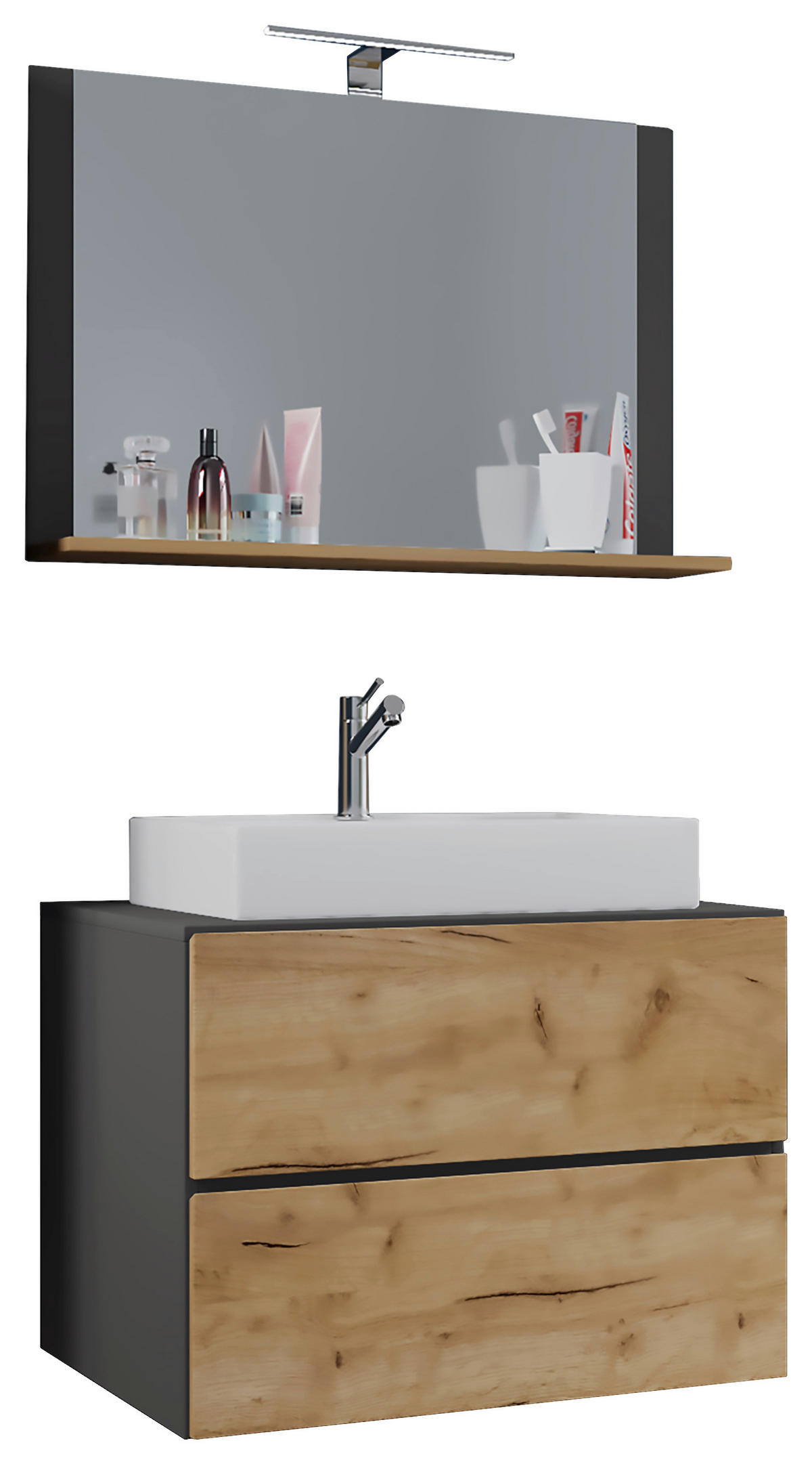 Waschplatz 3tlg-Lendas anthrazit Eiche Honig Nachbildung weiß B/H/T: ca. 81x134x51,4 cm 3tlg-Lendas - Eiche/weiß (81,00/134,00/51,40cm) - VCM Möbel
