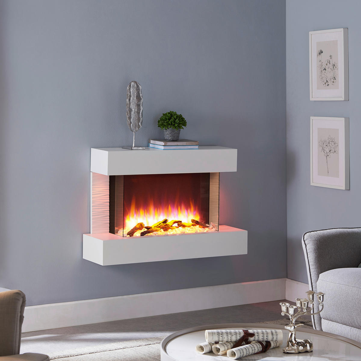 Balderia Wandkamin Elektrischer-Kamin Aidan weiß MDF B/H/T: ca. 100x63,2x24 cm Elekt.-Kamin Aidan EF279A-MT279C - weiß (100,00/63,20/24,00cm) - Balderia