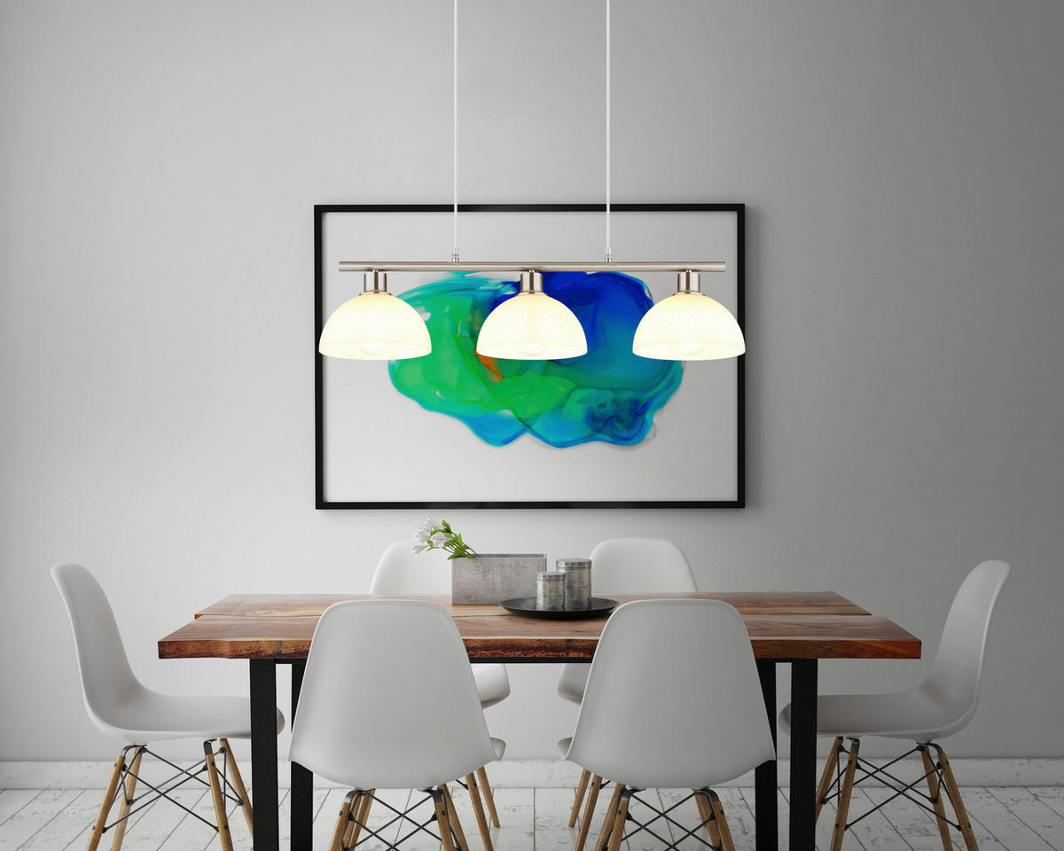 GLOBO Pendelleuchte Opal nickel Metall Glas PVC B/H/L: ca. 20x120x77 cm E27 3 Brennstellen SELMA - nickel/Opal (77,00/20,00/120,00cm) - GLOBO