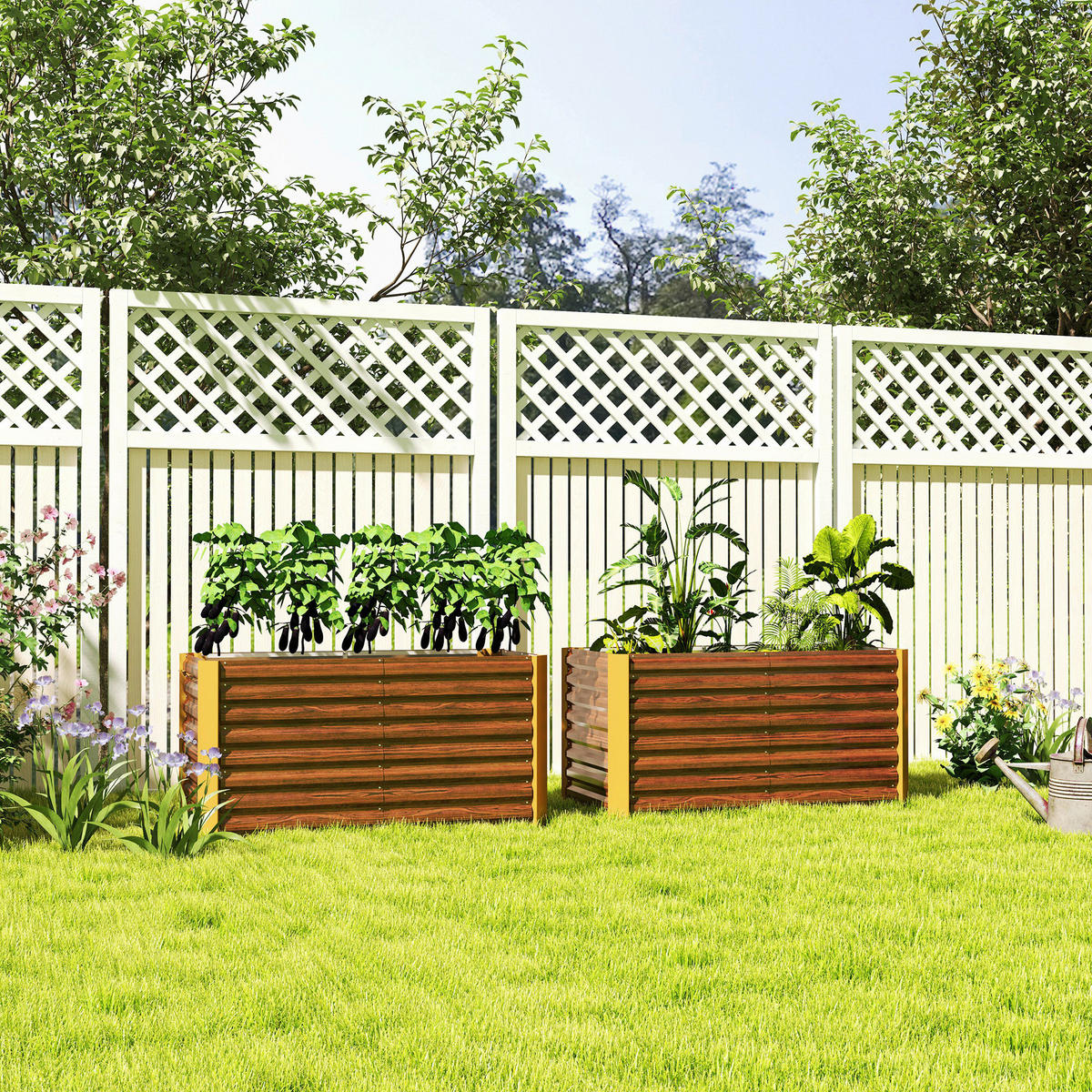 Outsunny Hochbeet 2er Set braun Stahl B/H/L: ca. 60x60x120 cm Hochbeet 2er Set - braun (120,00/60,00/60,00cm) - Outsunny