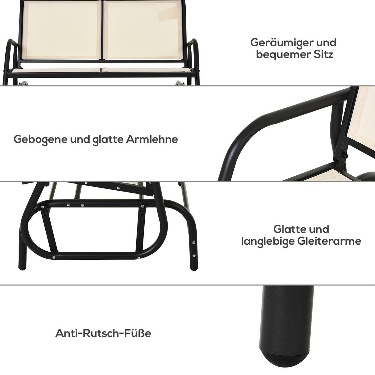 Outsunny Sitzbank schwarz Metall B/H/L: ca. 70x85x120 cm Sitzbank - beige/schwarz (120,00/70,00/85,00cm) - Outsunny