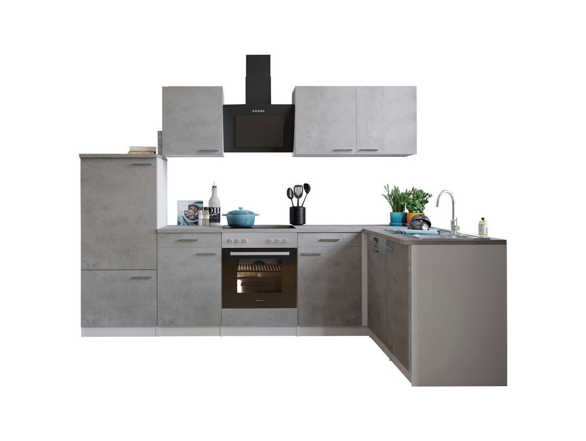 Respekta Winkelküche Malia Beton Optik B/H/T: ca. 280x200x172 cm Malia - Beton/weiß (280,00/200,00/172,00cm) - Respekta