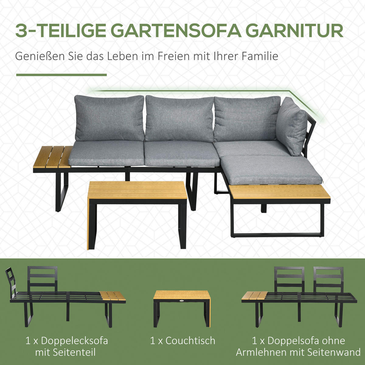 Outsunny Gartensitzgruppe hellgrau Aluminium B/H/L: ca. 78x72x150 cm Gartensitzgruppe - hellgrau (150,00/78,00/72,00cm) - Outsunny