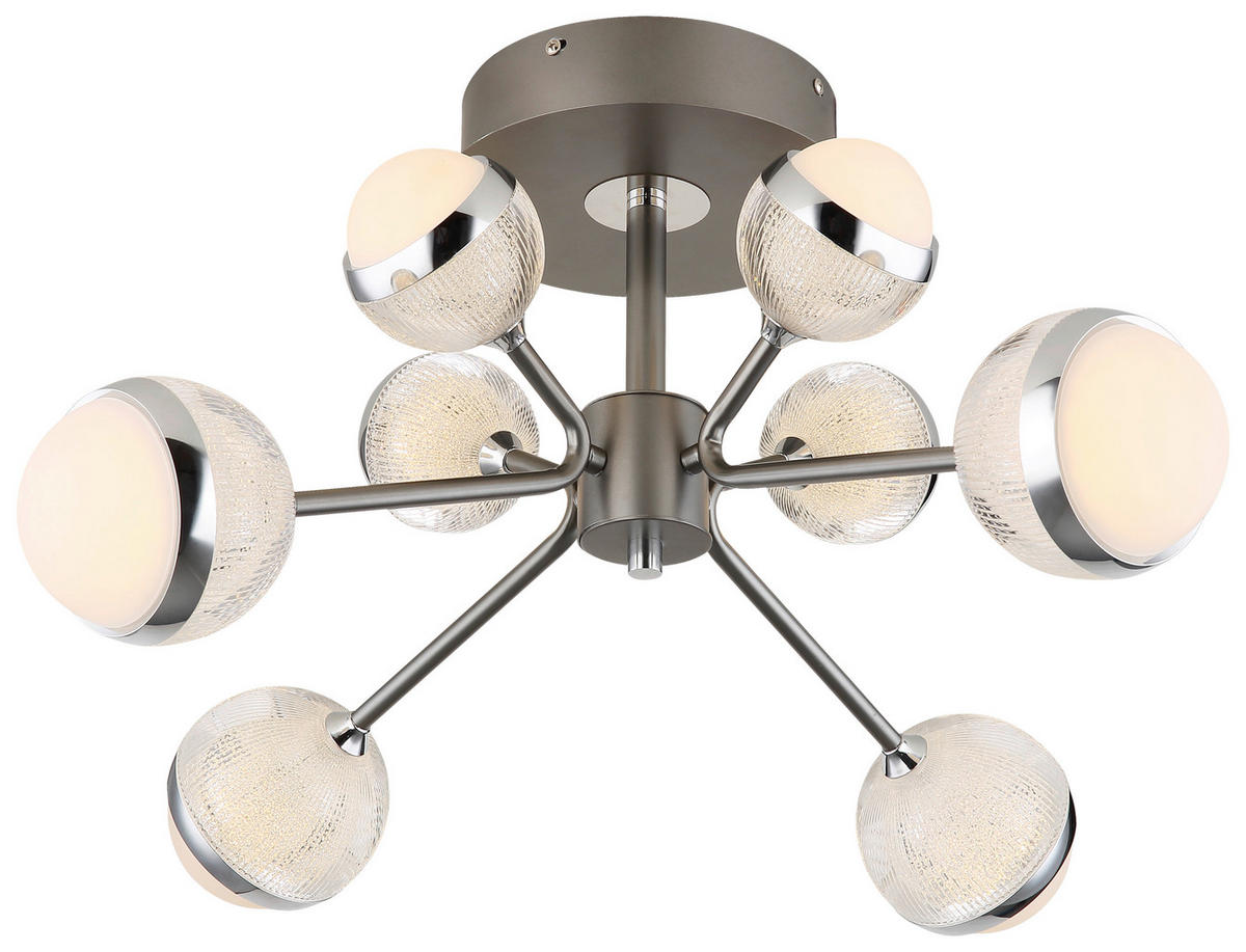 GLOBO LED-Deckenleuchte titanfarbig Chrom transparent Aluminium Acryl Metall H/D: ca. 29x61 cm UNTSY - titanfarbig/Chrom (61,00/29,00cm) - GLOBO