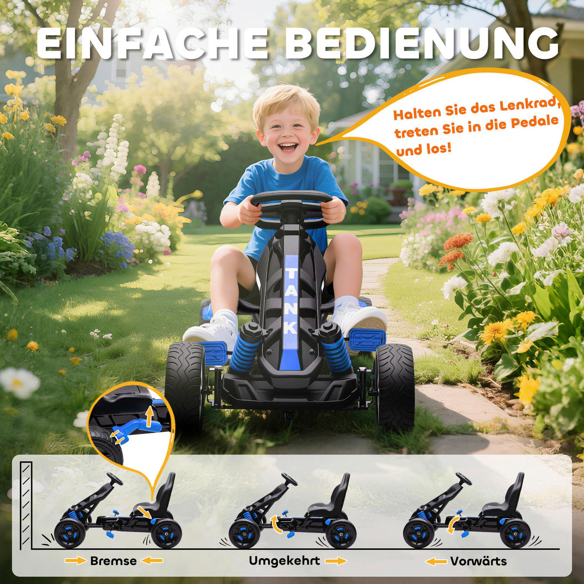AIYAPLAY Kinder Gokart blau B/H/L: ca. 59x60,5x100 cm Kinder_Gokart - blau (100,00/59,00/60,50cm) - AIYAPLAY