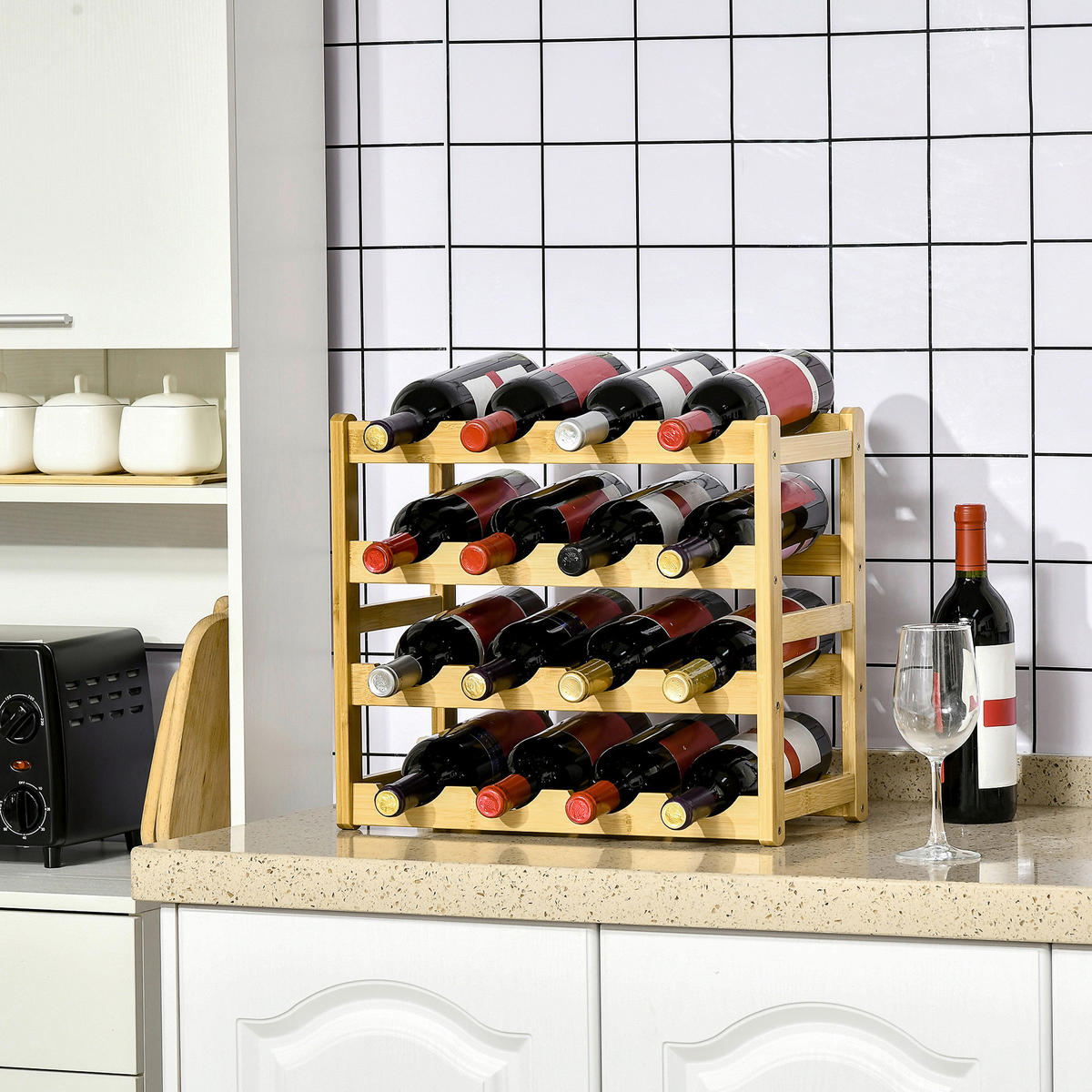 HOMCOM Weinregal natur Bambus B/H/L: ca. 23,5x43x38 cm Weinregal - natur (38,00/23,50/43,00cm) - HOMCOM