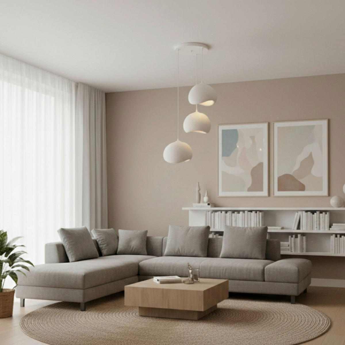 Opviq Pendelleuchte weiß Polyester-Mischgewebe Metall B/H/L: ca. 29x120x34 cm E27 3 Brennstellen Yontu - 15853 - weiß (34,00/29,00/120,00cm) - Opviq