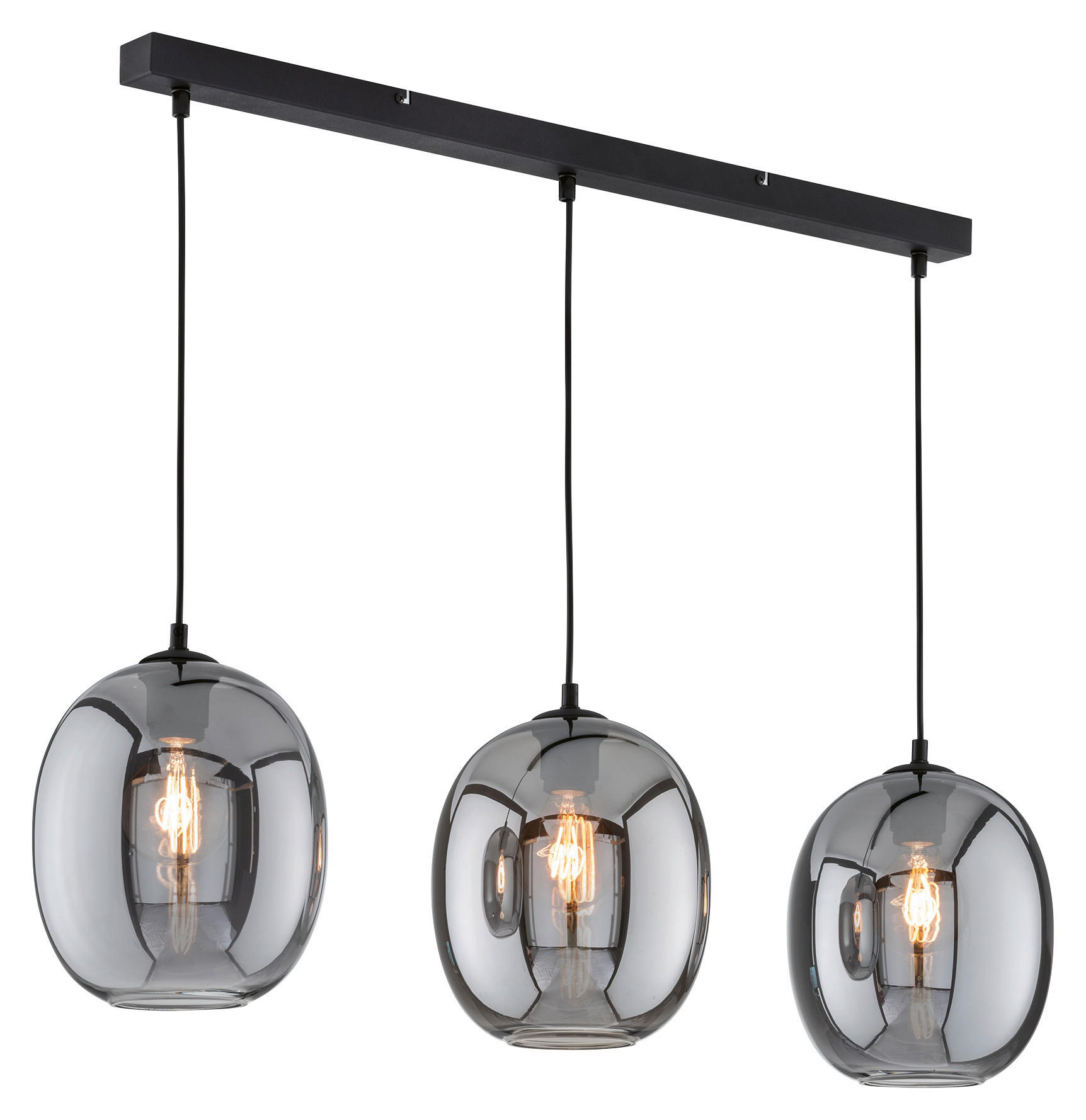 Fischer & Honsel Pendelleuchte schwarz Rauch Metall Glas B/H/T: ca. 95x150x21 cm E27 3 Brennstellen Nayla - schwarz/Rauch (95,00/150,00/21,00cm) - Fischer & Honsel