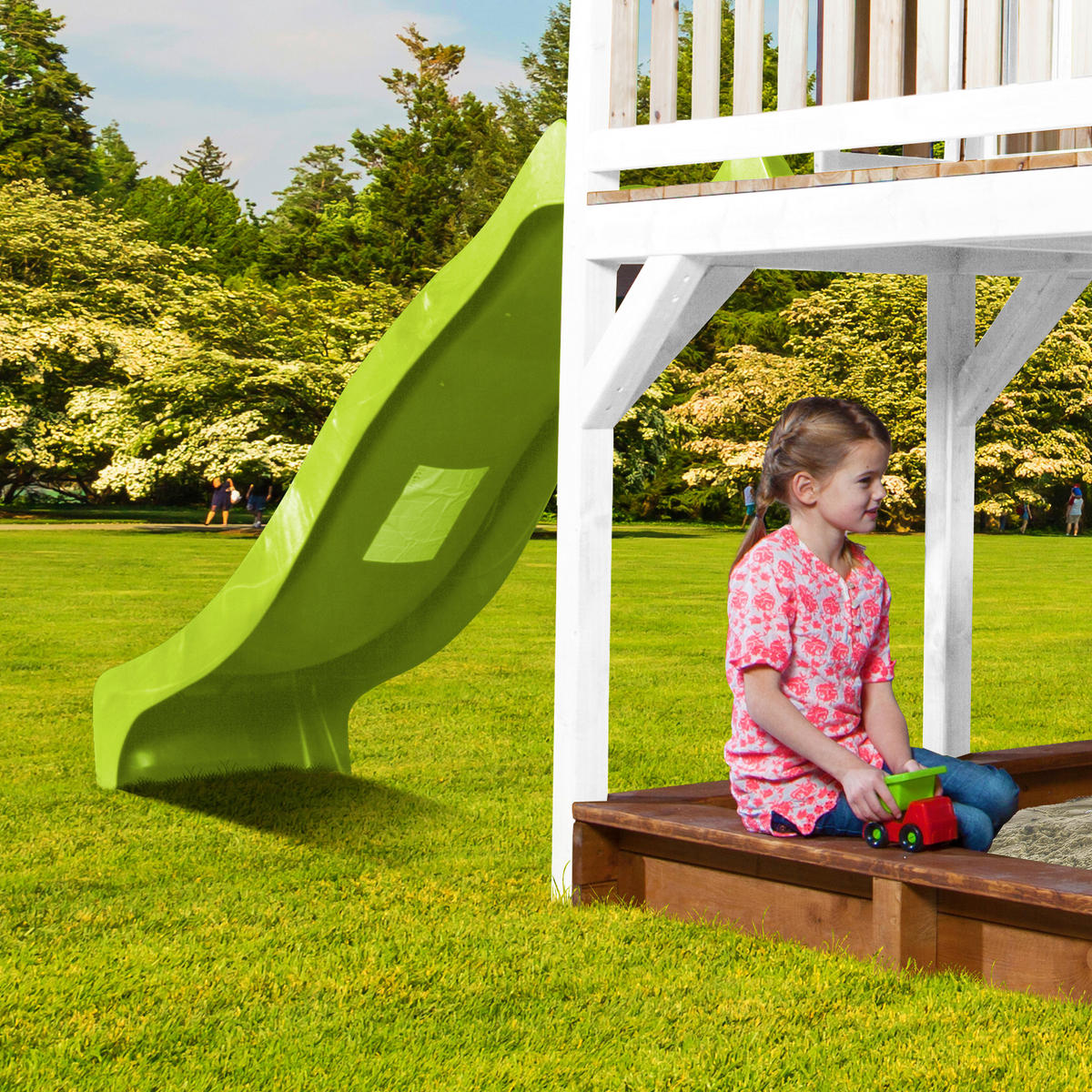 AXI Spielhaus Liam braun B/H/L: ca. 613x291x277 cm Liam - braun/weiß (277,00/613,00/291,00cm) - AXI