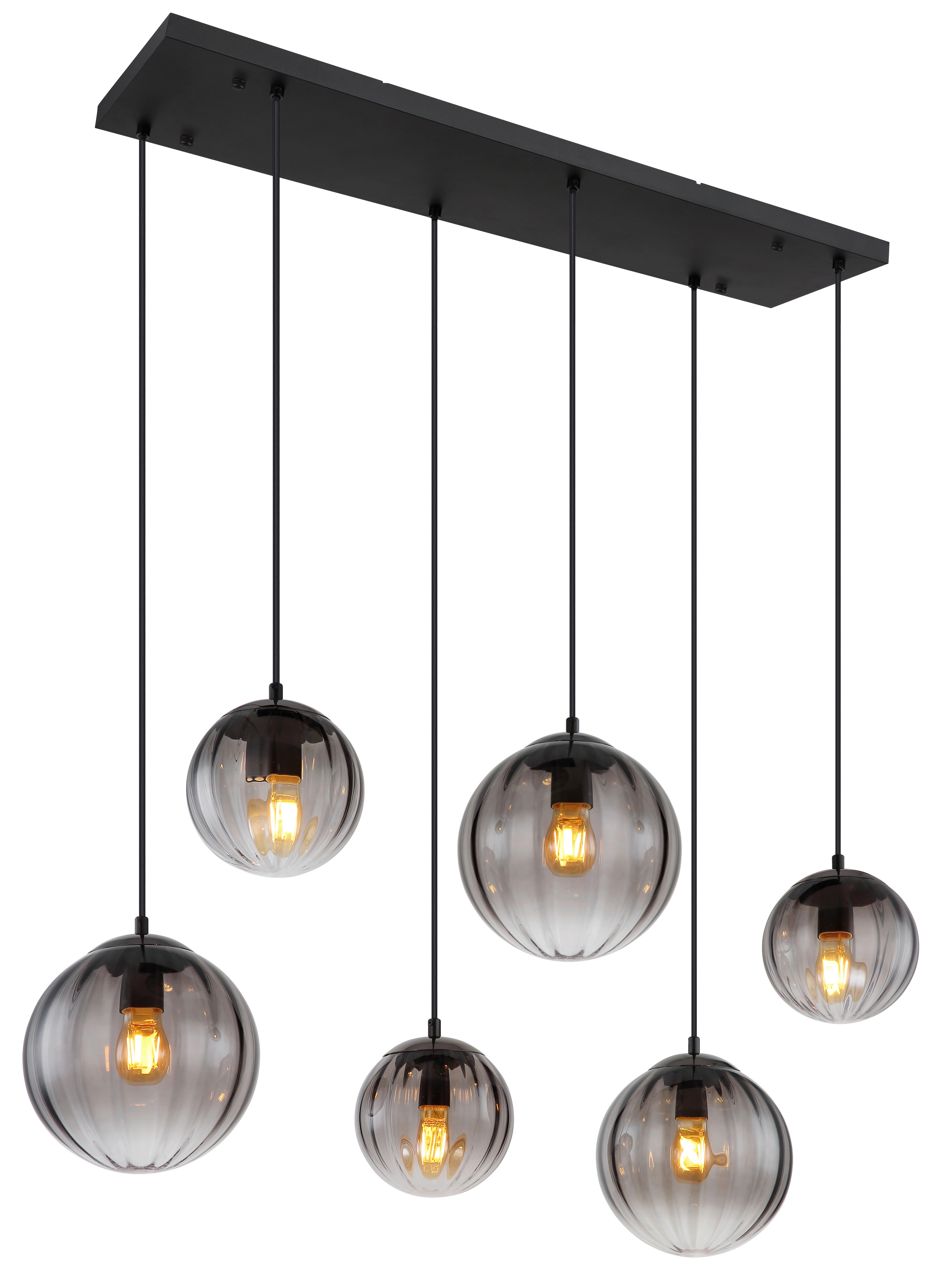 GLOBO Pendelleuchte schwarz klar Metall B/H/T: ca. 41x120x93 cm E27 6 Brenn günstig online kaufen