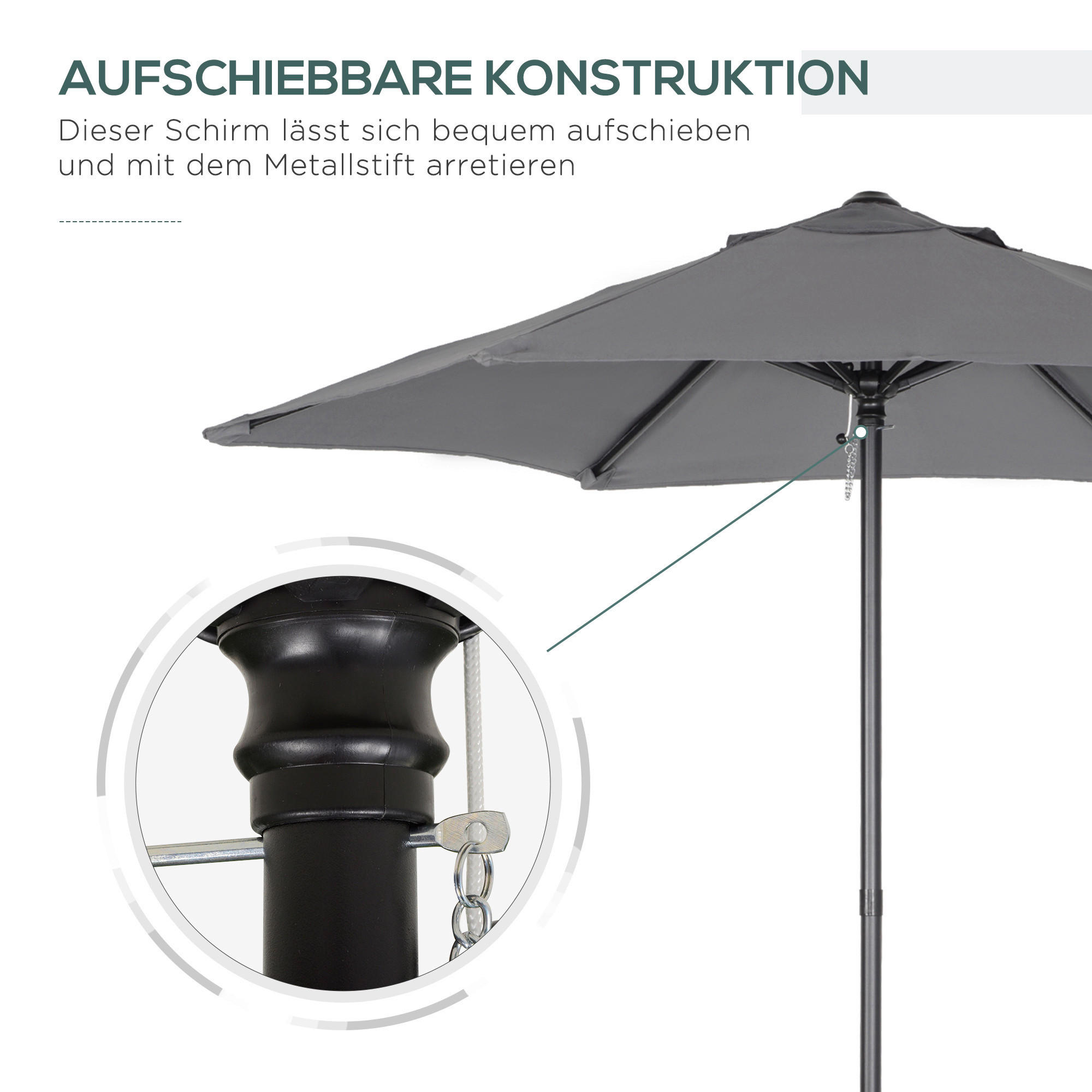 Outsunny Sonnenschirm dunkelgrau Aluminium B/H/L: ca. 196x204x196 cm Sonnenschirm - dunkelgrau (196,00/196,00/204,00cm) - Outsunny