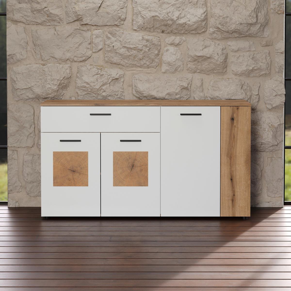 Sideboard Vitoria weiß Eiche Evoke Coast Nachbildung B/H/T: ca. 150x83x42 cm Vitoria - Eiche/weiß (150,00/83,00/42,00cm)