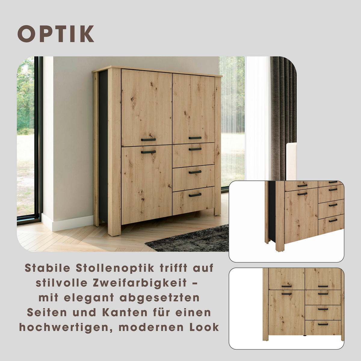 Highboard FARO Eiche schwarz B/H/T: ca. 120x137x40 cm FARO - Eiche/schwarz (120,00/137,00/40,00cm) - byLIVING