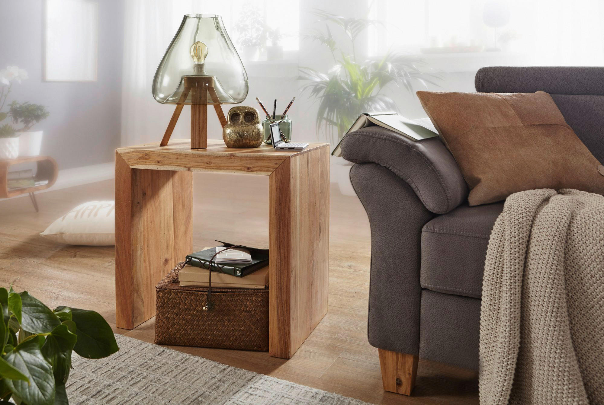 Beistelltisch natur Akazie B/H/T: ca. 60x60x35 cm Beistelltisch - natur (60,00/60,00/35,00cm) - Wohnling
