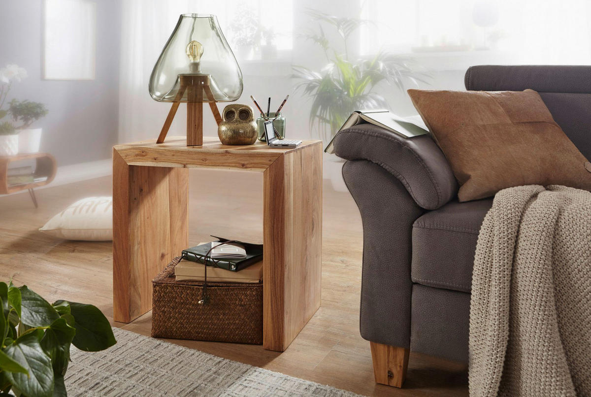 Beistelltisch natur Akazie B/H/T: ca. 60x60x35 cm Beistelltisch - natur (60,00/60,00/35,00cm) - Wohnling
