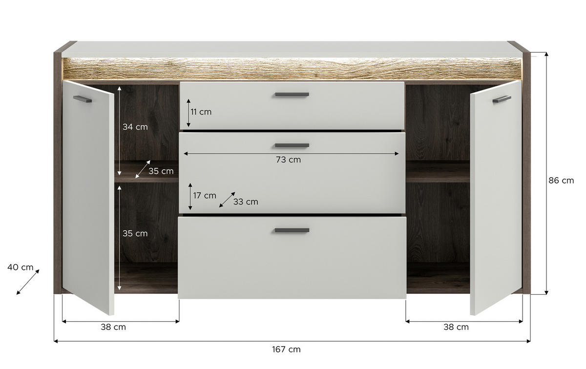 Sideboard Falcona Nox Oak Nachbildung hellgrau B/H/T: ca. 167x86x40 cm Falcona - hellgrau (167,00/86,00/40,00cm) - xonox.home