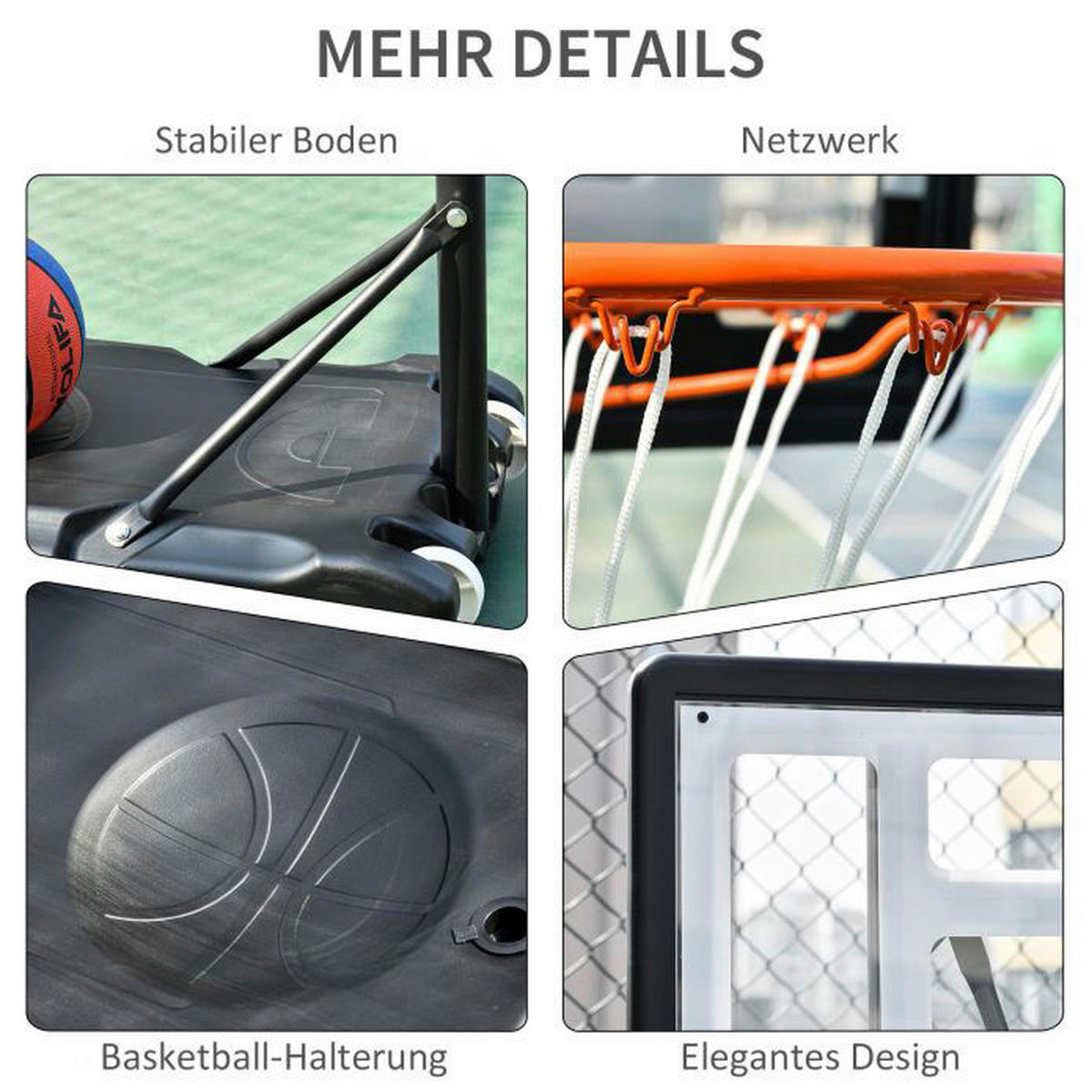 HOMCOM Basketballkorb schwarz B/H/L: ca. 83x260x75 cm Basketballkorb - schwarz (75,00/83,00/260,00cm) - HOMCOM