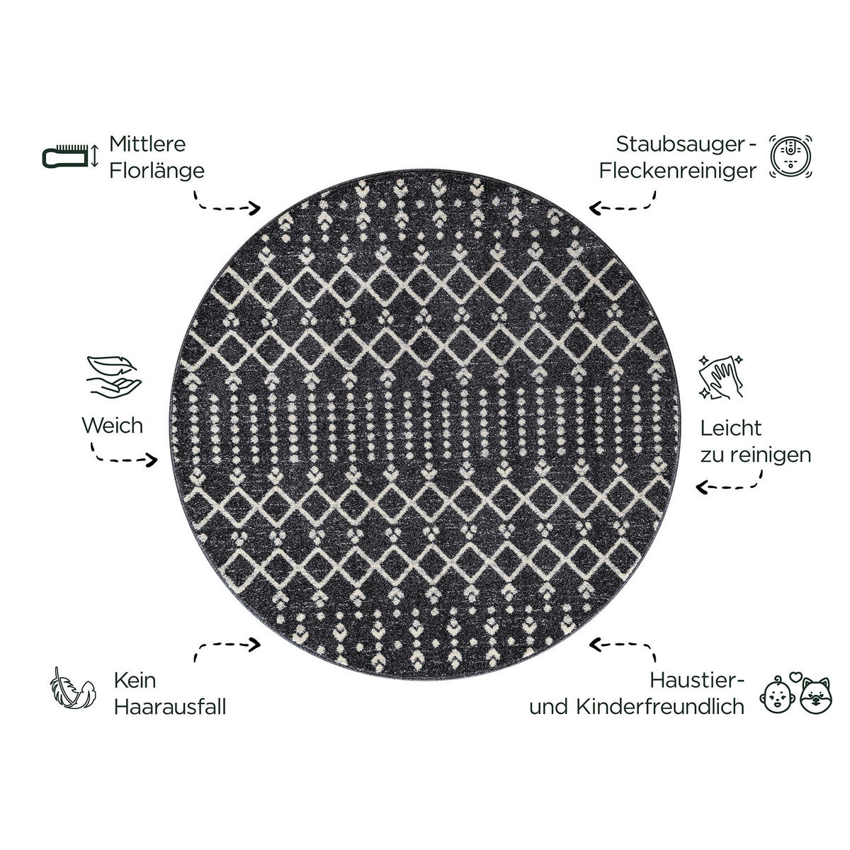 Sanat Teppich schwarz B/L: ca. 150x150 cm Teppich_Boho_8205_150x150 - schwarz (150,00/150,00cm) - Sanat