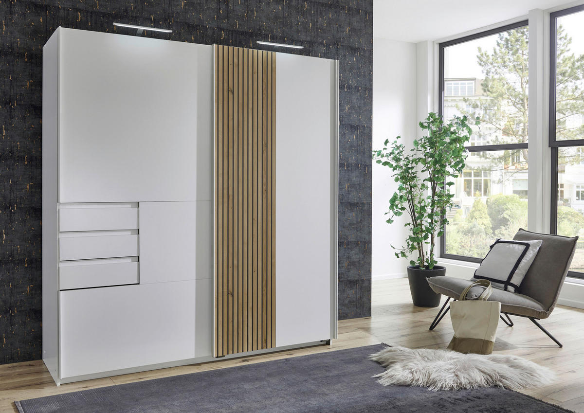 Schwebetürenschrank Coburg weiß Artisan Nachbildung B/H/T: ca. 180x198x65 cm Coburg - weiß (180,00/198,00/65,00cm)