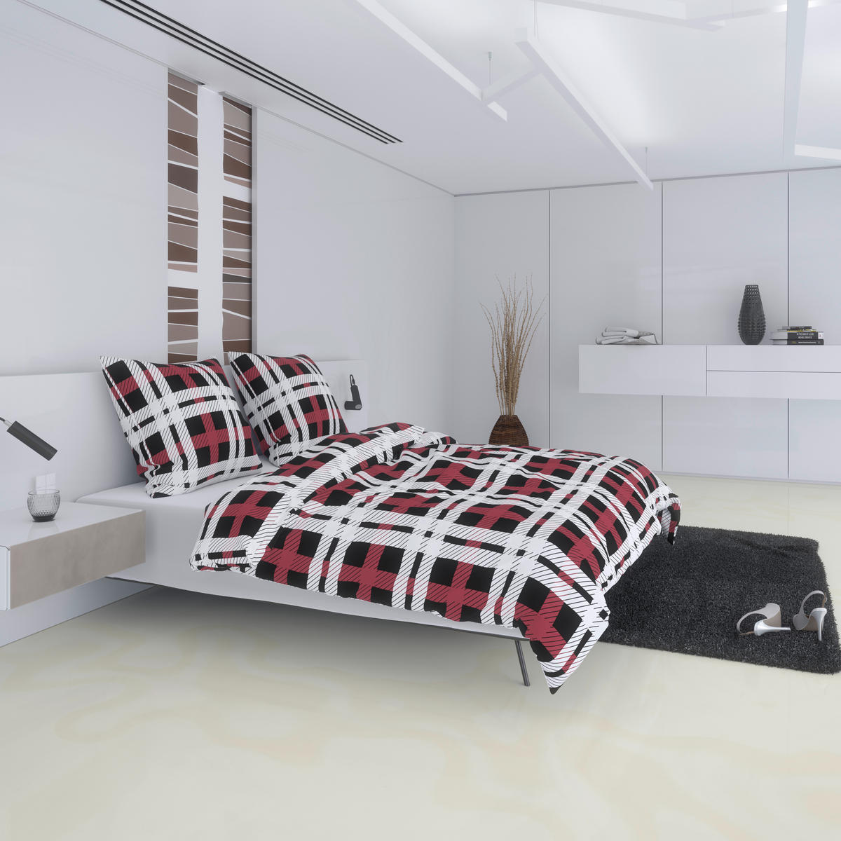 Microfaser Bettwäsche Fleece Bettwäsche_Fleece Karos 135x200cm - weiß/rot (135,00/200,00cm)