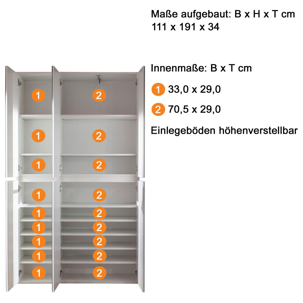 Garderobenschrank Mirror weiß B/H/T: ca. 111x191x34 cm Mirror - weiß (111,00/191,00/34,00cm) - Trendteam