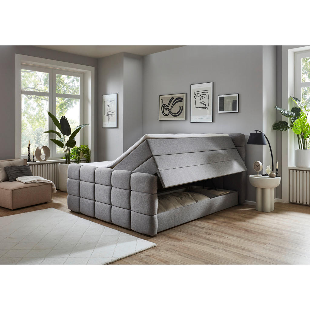 Thumbnail - Boxspringbett Lugano hellgrau Liegefläche B/L: ca. 180x200 cm